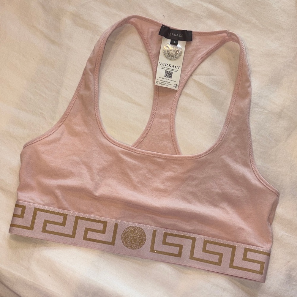 Versace Light Pink Sports Bra with Gold Accents